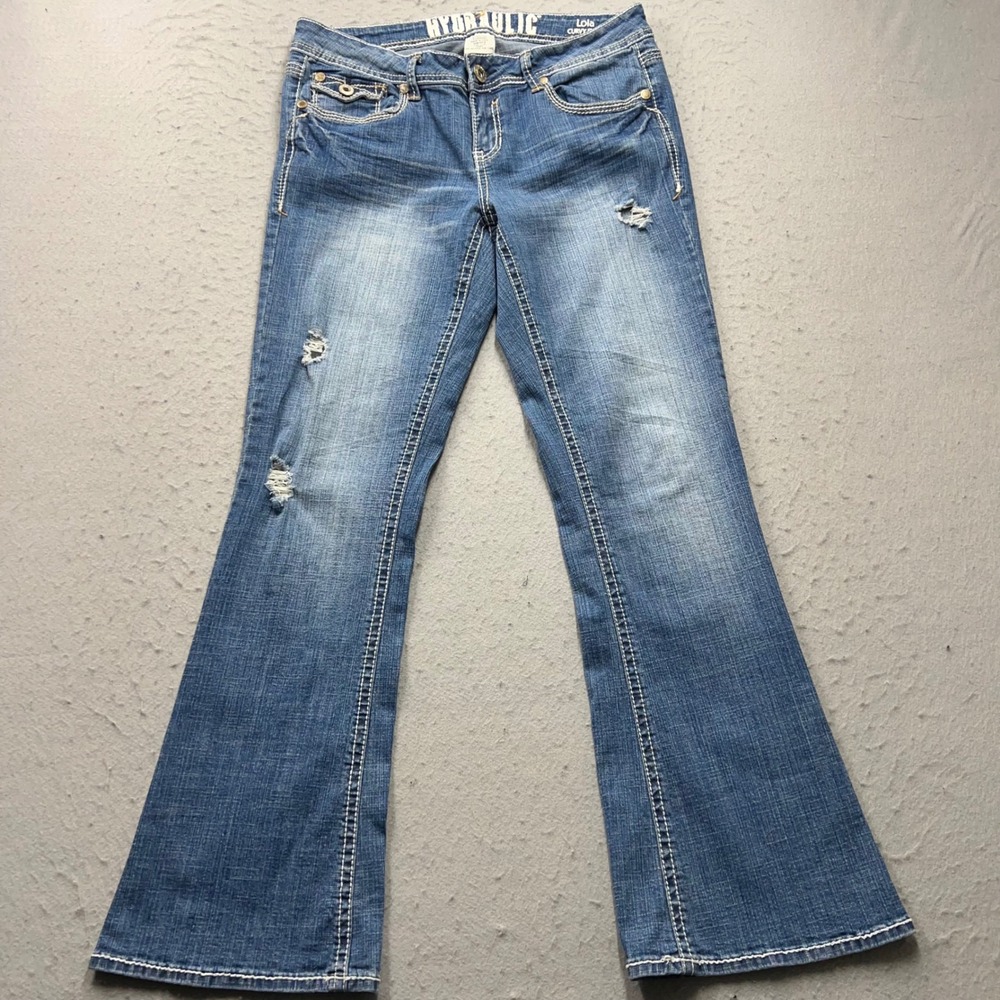Hydraulic‎ Lola Curvy Flare Jeans Womens 11/12 Short Blue Distressed Y2K Denim